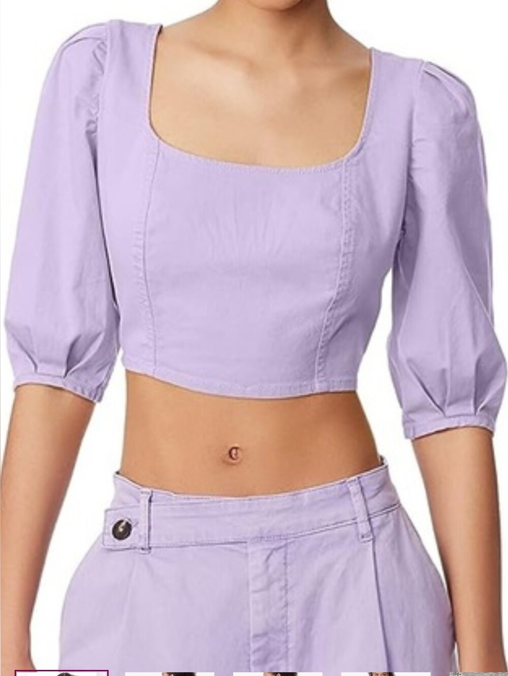 CircusNY by SamEdelman SMOCKED BACK PUFF SLEEVE CROP TOP/Fairy Wren Lilac Size L